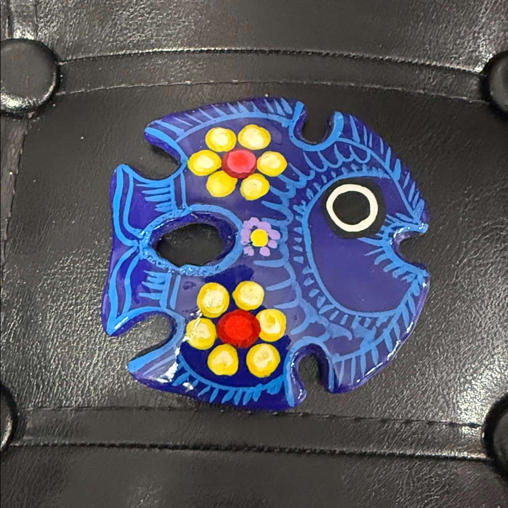Mexico Talavera Sand Dollar Bright Blue & White Hand Painted Floral Mexican Fish